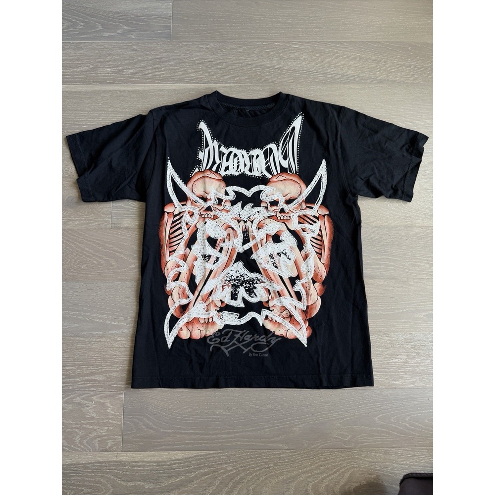 MEDIUM KEN CARSON COMPLEXCON ED HARDY HARDCORE MENS RHINESTONE SS TEE ✅❤️ NEW